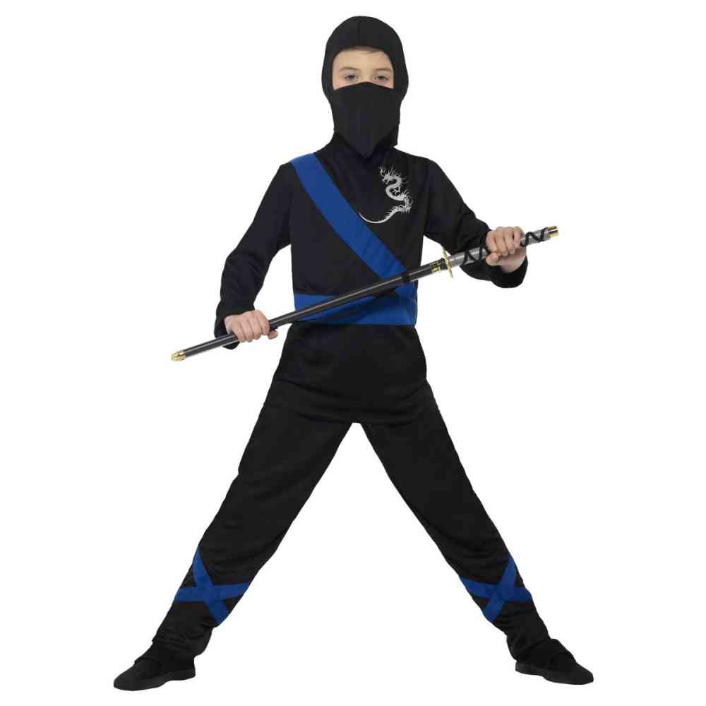 Smiffys - Ninja Assassin Kinder Kostuum - Zwart/Blauw